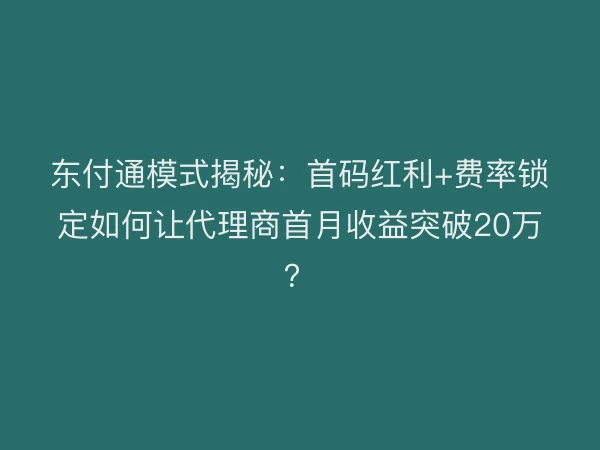 东付通模式揭秘：首码红利+费率锁定如何让代理商首月收益突破20万？
