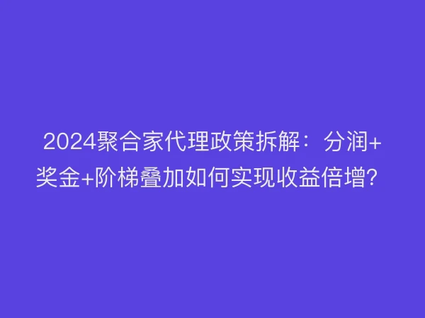 2024聚合家代理政策拆解：分润+奖金+阶梯叠加如何实现收益倍增？