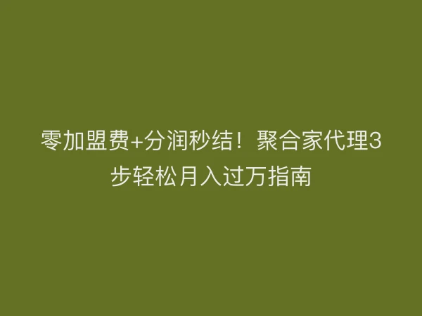 零加盟费+分润秒结！聚合家代理3步轻松月入过万指南