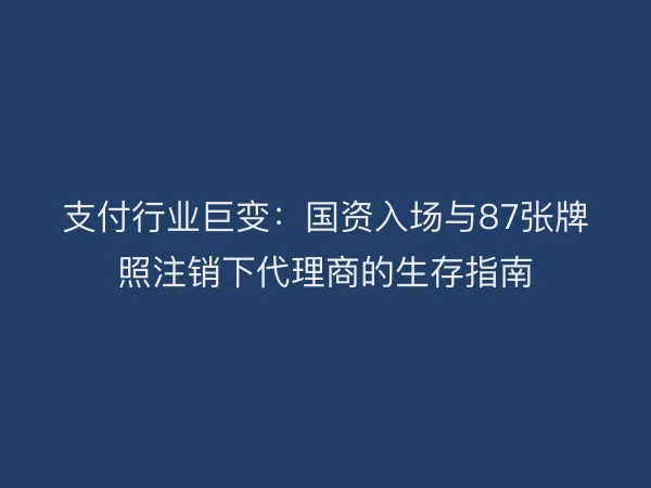 支付行业巨变：国资入场与87张牌照注销下代理商的生存指南