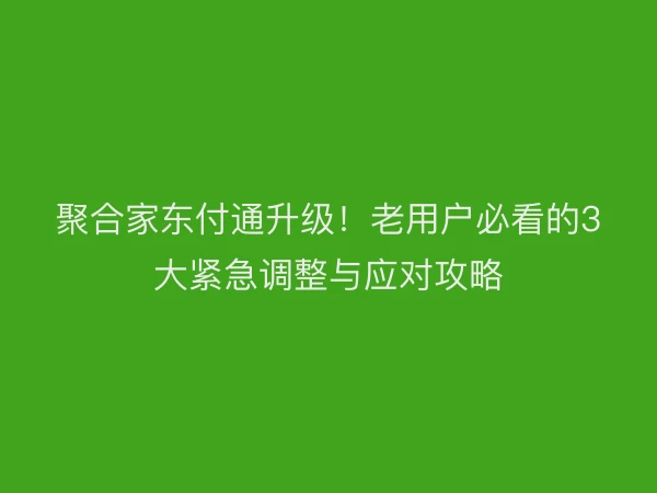 聚合家东付通升级！老用户必看的3大紧急调整与应对攻略