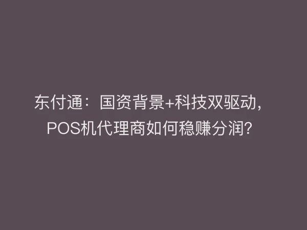 东付通：国资背景+科技双驱动，POS机代理商如何稳赚分润？