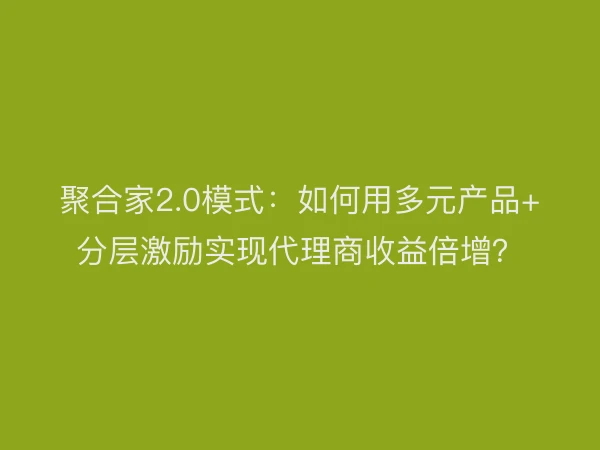 聚合家2.0模式：如何用多元产品+分层激励实现代理商收益倍增？