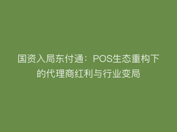 国资入局东付通：POS生态重构下的代理商红利与行业变局