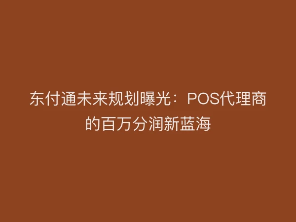 东付通未来规划曝光：POS代理商的百万分润新蓝海