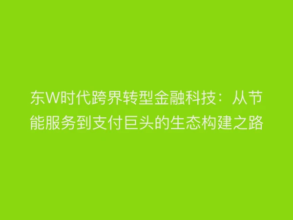 东W时代跨界转型金融科技：从节能服务到支付巨头的生态构建之路