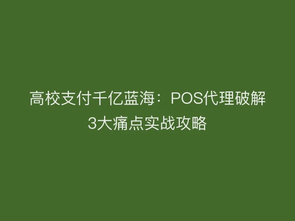 高校支付千亿蓝海：POS代理破解3大痛点实战攻略